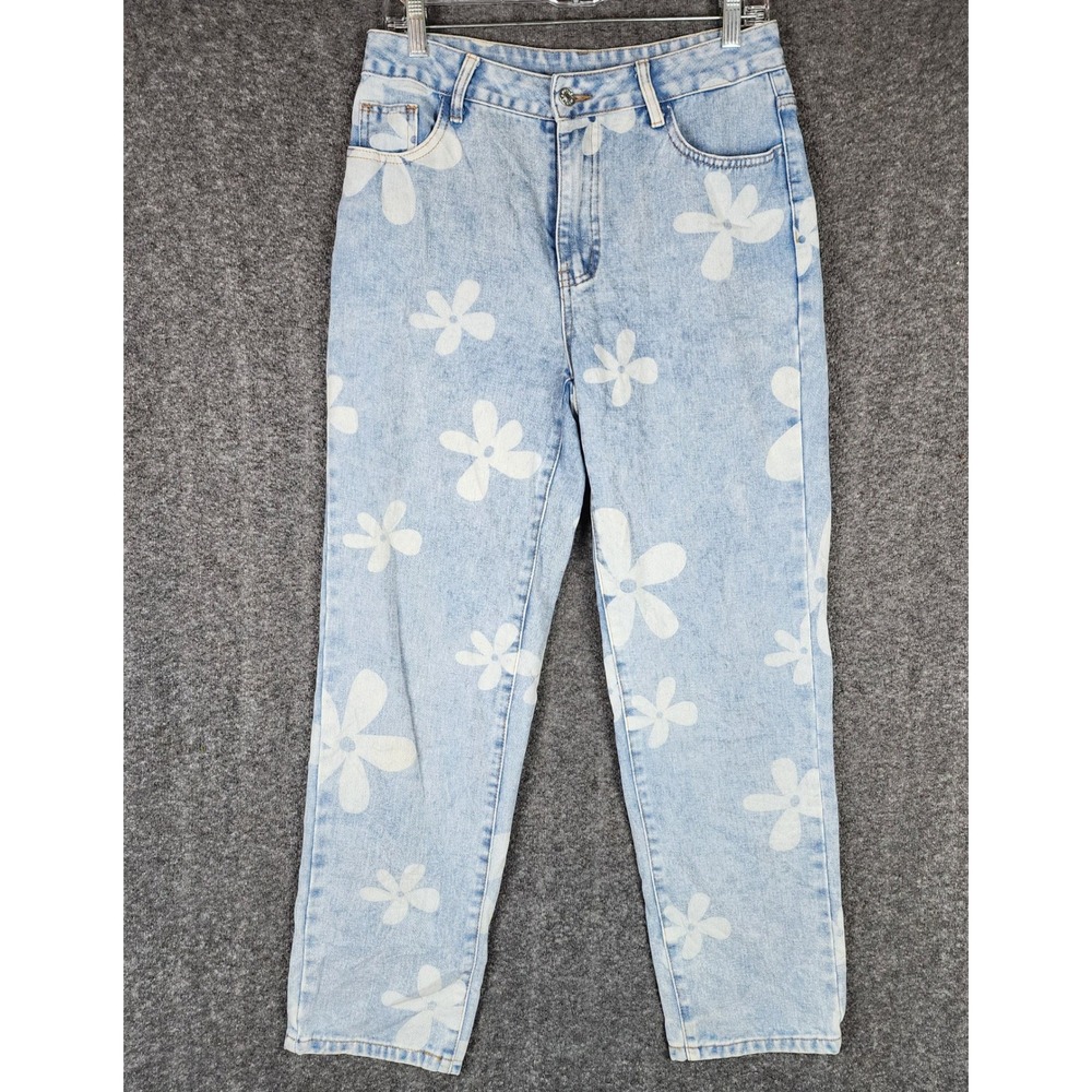 Unbranded Jeans Women 30 Floral Print Light Blue High Rise Straight EUC